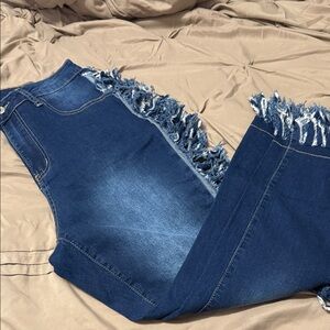 Frayed Hem Blue Women's Jeans